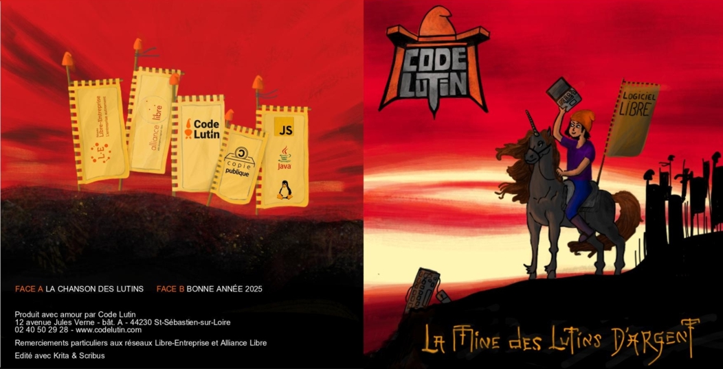 Bonne année 2025 Détournement de l'album L'école du micro d'argent de IAM, un personnage avec un bonnet de lutin est assis sur une licorne